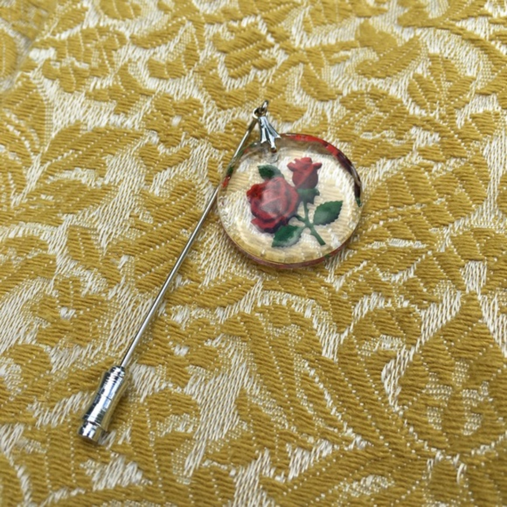 Vintage Reverse Carved Lucite Rose Stick Pin - Picture 6 of 6